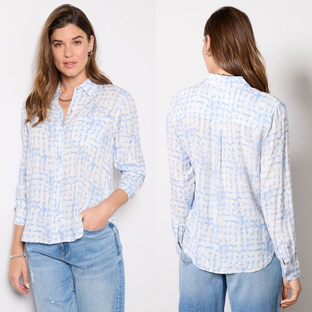 Rails Women Size L Blue Josephine Aqua Mixed Animal Top Blouse Minimalist Office